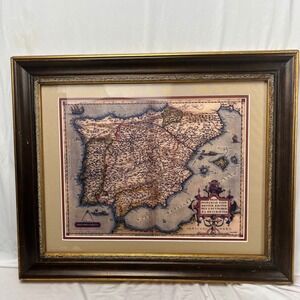 Antique Abraham Ortelius 1570 Map Print Iberian Peninsula Spain Portugal Framed